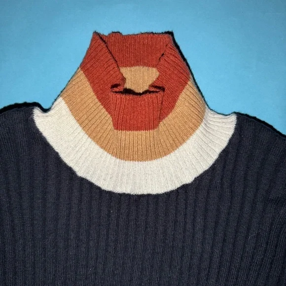 Faherty Womens Ribbed Black Retro Stripe Turtleneck Size Large Cashmere Blend - Picture 5 of 6